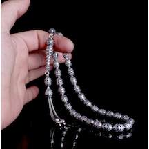 Tesbihsepetim Tamamı 925 Ayar Gümüş Desen Motifli Büyük Boy Tesbih