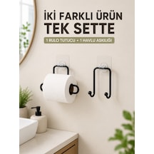 Pratik Yapışkanlı Rulo Kağıtlık Ve Havlu Bez Askılığı 2 Parça Düzenleyici Set siyah