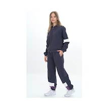 Toontoy Kids Toontoy Kız Çocuk 2'li Takım Kapüşonlu Fermuarlı Sweatshirt & Beli Paçası Lastikli Jogger Eşofman Altı - Garni Detaylı & 3 İplik Şardonlu Füme
