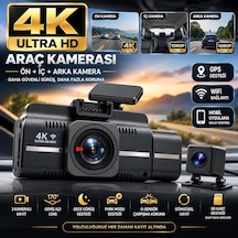 Tr 4k 3 Kameralı Araç İçi Kamera, Ön İç Arka Dash Cam, 4k Ultra Hd Ön Kamera, 1080p İç Ve Arka Kamera, Gps Des
