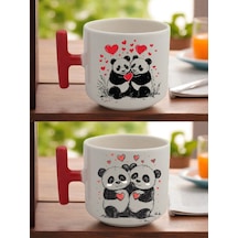 Kalpli Panda Baskılı Latte Kupası - Karne Hediyeleri, Kişiye Özel Hediye Beyaz
