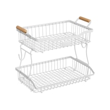 Suntek Otel Tezgah Üstü Mutfak Için 2 Katlı Meyve Sepeti Beyaz