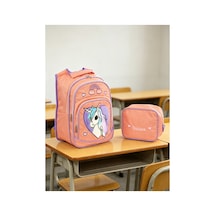Kız Çocuk Karakter Nakışlı Ortopedik Okul Sırt Çantası Ve Beslenme Çantası Seti Pembe Pembe