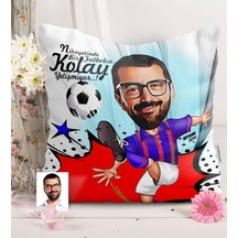 Kişiye Özel Bay Futbolcu Bordo Mavi Karikatürlü Saten Yastık - 1