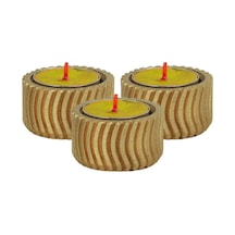 Eskitme Mumluk Şamdan 3 Adet Tealight Uyumlu Üçlü Tekerlek Model - Altın