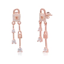 Emılıano Jewellery 925 Ayar Gümüş Zirkon Taşlı Kilit Küpe Gold - Gümüş
