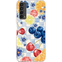 Huawei P Smart 2021 Uyumlu Sulu Boya Meyve Ve Çiçek Desenli Baskılı Silikon Kılıf Renkli