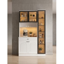 Premium Reflekte Camlı Membranlı Tamamen Mdf Kahve Köşesi Çok Amaçlı Dolap Kiler Mutfak Dolabı 125 Cm Beyaz