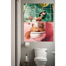 Wc Kedi 2 Komik Kanvas Tablo Ev Duvar Salon Ofis Dükkan Hediyelik Dekarasyon Süsü Kanvas Altın Çerçe