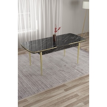 Canisa Nira Serisi 70x114 Mdf Açılabilir Gold Detay Mutfak Masası Siyah Mermer Desen Masa Ayaklar Gold