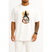 Bahriyeli Collection Oversize Hilda Ve Taş Orman, Çizgi Roman Göğüs Tasarımlı Unisex T-shirt Beyaz