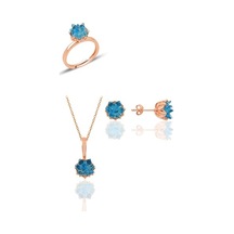 Gümüş Lotus Çiçeği Modeli Akuamarin Renkli Taşlı Üçlü Set Gümüş Lotus Çiçeği Modeli Akuamarin Renkli Taşlı Üçlü Set
