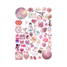 56 Adet Pembe Downtown, Yaz Ve Deniz Temalı Pinky Sticker Seti - Etiket Seti Sketchbook