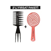 Fontenay Profesyonel Antistatik Karbon Tarak 034 + 3 Boyutlu Açma Tarama Tarak Saç Fırçası 2'li Set