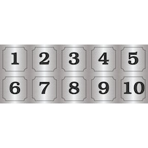 1-10 Kapı, Masa, Dolap Numarası Gümüş Metal Etiket 7x7 Cm