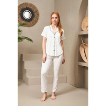 Pjs 25118 Kadın Puanlı Düğmeli Kısa Kollu Pijama Takım 001