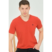T8568 Dewberry V Yaka Erkek T-shırt-koyu Kiremit