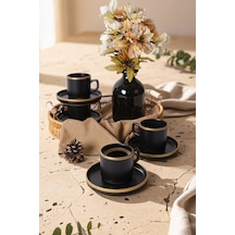 Keramika Mat Siyah Gold Fileli Stackable Çay Takımı 8 Parça 4 Kişilik Siyah - Gold