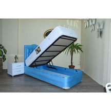 Baza-Başlık-Yatak TayTüy Turkuaz Silin Kumaş Model Metal Çelik Fırın Boya İskelet 90*190cm ElYapım