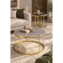 Sulorahome Sehpa Ve Zigon Sehpa Seti - Gri Ve Gold Antrasit - Gri - Altın