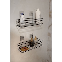 2'li Set, Pratik Ve Şık Yapışkanlı Banyo Şampuanlık Ile Banyonuzda Yer Açın Siyah Diğer