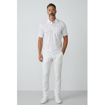 Erkek Simenti Yakalı Cepli Desenli Penye Baba Beyaz Tshirt