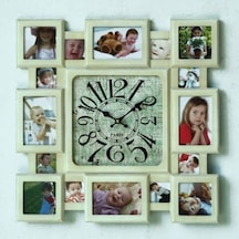 MUTFAK SAATLERİ-MB FOTOĞRAF ÇERÇEVELİ BEJ DUVAR SAATİ-50x50CM Ahşap