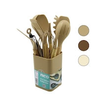 11pcs+kova Silikon Mutfak Seti Bambu Sap 3-kaşık- 3-spatula- 1-kevgir- 1-kepçe- 1-maşa- 1-çrpc- 1-frç Go-53-vice 01630 Çok renkli