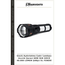 Güçlü Aydınlatma Çadır Lambası Avcılık Gereci 60w Işık Gücü 40.000 Lümen Şarjlı El Feneri
