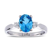 Lova Pırlantalı Oval Blue Topaz Yüzük - 1020228
