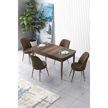 Canisa Concept Zen Serisi 80x132 Mdf Açılabilir Barok Ahşap Desen Masa Takımı Ve 4 Kahverengi Sandalye Barok Masa Sandalyeler Kahverengi