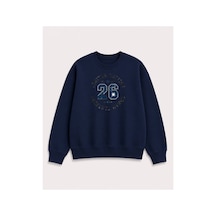 Herkesemoda Limited Edition Yazı Baskılı 2 İplik Şardonlu Bisiklet Yaka Sweatshirt Lacivert