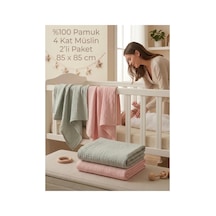 2 Li Paket 4 Katlı Müslin Bebek Battaniyesi 85x85 Cm - Bebek Örtüsü & Yeni Doğan Kundak - Somon& Yeşil - 911149327 Yeşil