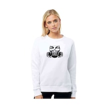 Mask Baskılı Beyaz Kadın Sweatshirt