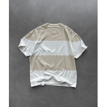 Erkek Kısa Kol Bisiklet Yaka Parçalı T-shirt - Bej