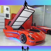 Bazalı Ve Yataklı Cabrio Arabalı Karyola Kırmızı Diğer