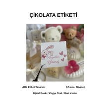 Yenidoğan Tavşan Figürlü Çikolata Etiketi 3,5x3,5 Cm 88 Adet -arl Etiket Tasarım Beyaz