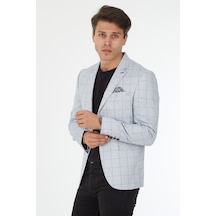 Sposo 5125 Dar Kalıp Kareli Açık Mavi Erkek Blazer Ceket Açık Mavi