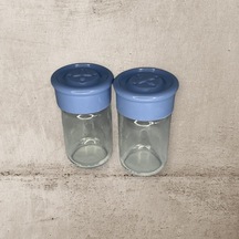 2 Adet Cam Tuzluk Plastik Kapaklı Kutuludur 75cc Çok Renkli