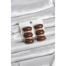 Kahverengi Vintage Model Gold Renk Kadın Küpe Çok Renkli