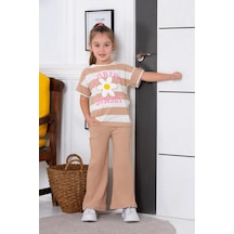 Oversize İspanyol Paça Kız Çocuk Takım Bej