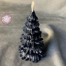 Uretti - Ayşe 7362 - El Yapımı Yılbaşı Temalı Çam Ağacı Şeklinde Dekoratif Lacivert Mum - 5 X 10 Cm Siyah