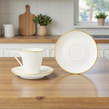 Özlife Pilea Ayaklı Porselen Yaldızlı Kahve Fincanı Seti Takımı 6 Kişilik 9019 Beyaz