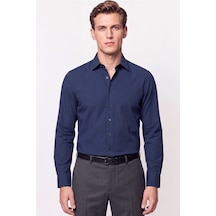 Slim Fit Modal Kumaş Lacivert Gömlek G 1609