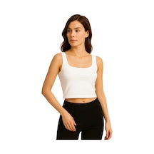 İngegno Body Kadın %95 Viskon Ring Örme Kumaş Kare Yaka Askılı Body Beyaz