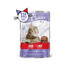 Plaisir Sığır Etli ve Hindili Pounch Yetişkin Yaş Kedi Maması 12 x 100 G