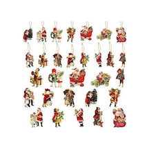 Novahub Ahşap Noel Baba Süsleri Seti - 45 Parça + 10m Keten İp, El Yapımı Dekoratif Figürler