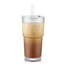 Dofolink 20 Unze Kapağı Ve Cam Pipeti İle Cam Bardak - Whisky, Kokteyl, Bira, Soğuk Kahve İçin Ev, Cafe, Araba Kullanıma Uygun Sade Çanak 1 Adet