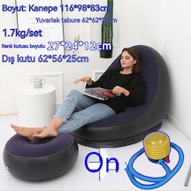 Ikkb Şişme Tembel Koltuk Pedal İle İki Parçalı Taşınabilir Dış Mekan Mobilya Ayak Pompalı Mavi Mavi