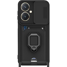 Vivo Y27 Uyumlu Kılıf Zuma Kartvizitli Yüzüklü Silikon - Siyah